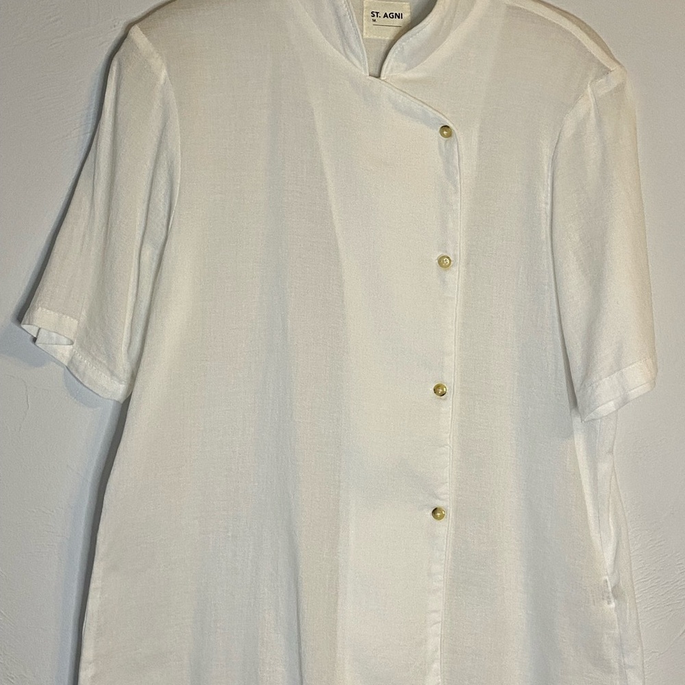 St. Agni White Asymmetrical Button-Up Top
